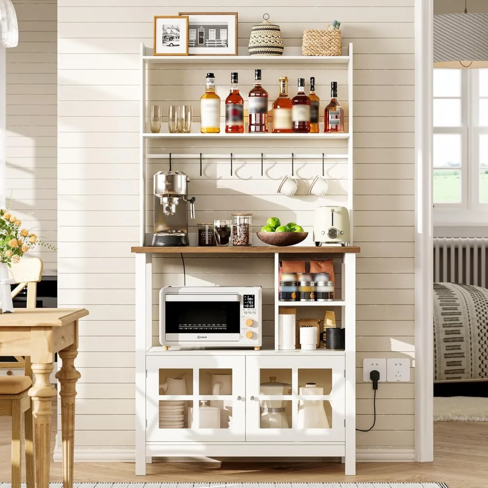 Farmhouse Bakers Rack with Power Outlets and Storage,Coffee Bar Cabinet with Storage, Microwave Stand Kitchen Cabinet with Hutch
Farmhouse Bakers Rack with Power Outlets and Storage,Coffee Bar Cabinet with Storage, Microwave Stand Kitchen Cabinet with Hutch