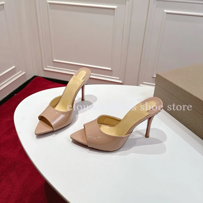 Shiny Patent Leather Peep Toe Stiletto Slippers Summer Sexy Pointed Toe Slingback Slip On Slippers Banquet Elegant Dress Shoes
Shiny Patent Leather Peep Toe Stiletto Slippers Summer Sexy Pointed Toe Slingback Slip On Slippers Banquet Elegant Dress Shoes