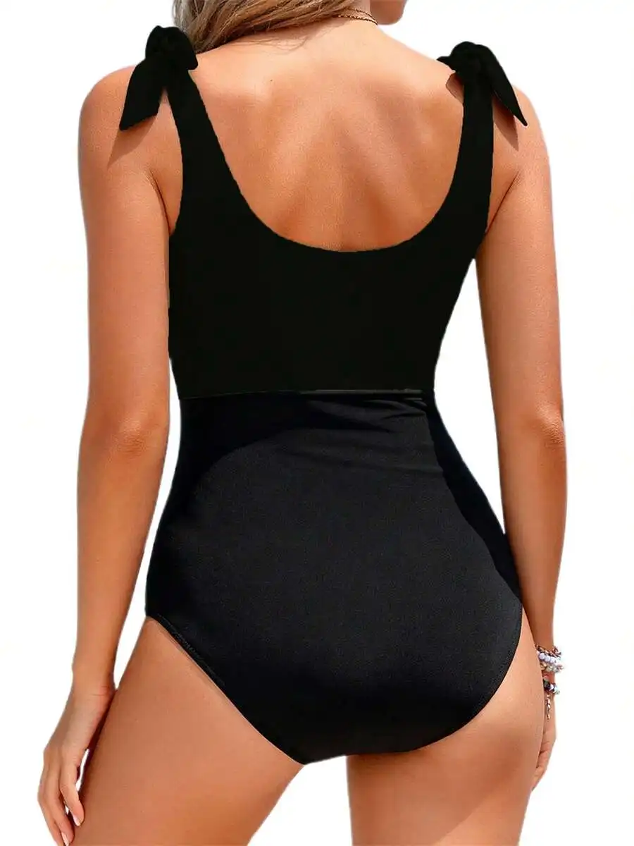 Womens Black Tankini Swimsuit With Bow Shoulder Straps Sleeveless Bodysuit
Womens Black Tankini Swimsuit With Bow Shoulder Straps Sleeveless Bodysuit