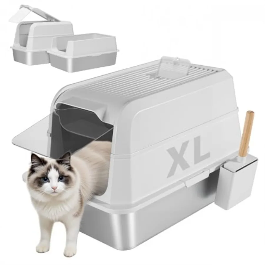 Stainless Steel Litter Box - XL Extra Large Cat Litter Box with Lid Enclosed Metal Litter Pan with High Sided Enclosure and Sco
Stainless Steel Litter Box - XL Extra Large Cat Litter Box with Lid Enclosed Metal Litter Pan with High Sided Enclosure and Sco