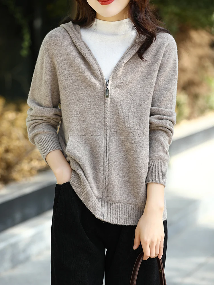 Women Zipper Hoodies Collar Cardigan 100% Merino Wool Sweater Autumn Winter Casual Long Sleeve Solid Cashmere Knitwear Tops
Women Zipper Hoodies Collar Cardigan 100% Merino Wool Sweater Autumn Winter Casual Long Sleeve Solid Cashmere Knitwear Tops