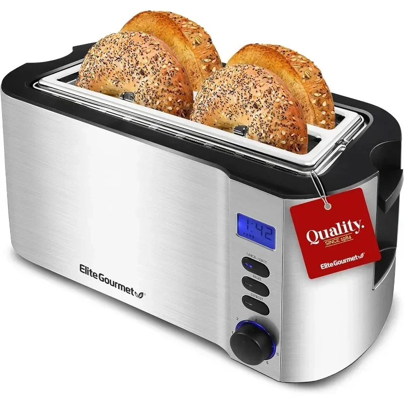 Elite Gourmet 4 Slice Toaster with Countdown Timer, Defrost, and Cancel Functions - Extra Wide Slots for Bagels and Waffles
Elite Gourmet 4 Slice Toaster with Countdown Timer, Defrost, and Cancel Functions - Extra Wide Slots for Bagels and Waffles