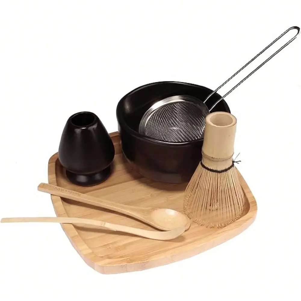 Ceremonial Matcha Green Tea Whisk Set Golden Chasen Whisk, Chashaku, Tea Spoon, Black Bowl, Black Rest, Strainer, Tea Tray
Ceremonial Matcha Green Tea Whisk Set Golden Chasen Whisk, Chashaku, Tea Spoon, Black Bowl, Black Rest, Strainer, Tea Tray