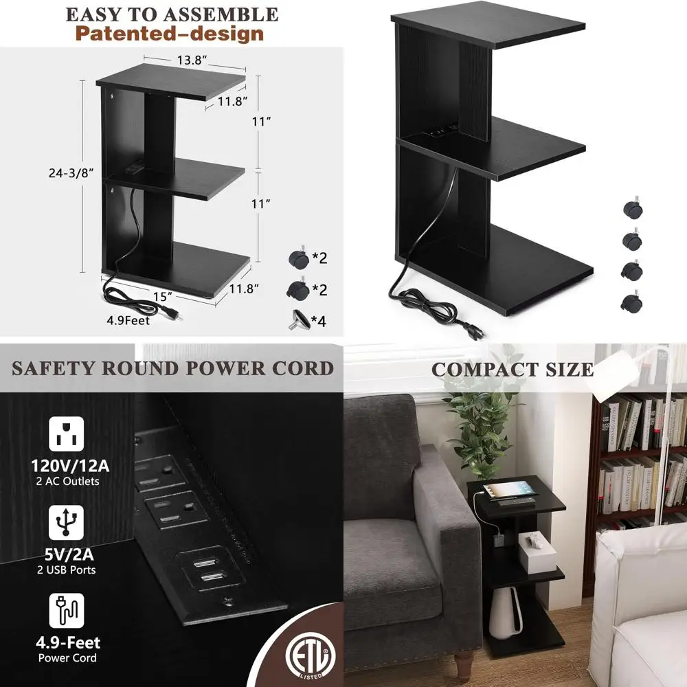 Compact Charging Station Nightstand for Small Spaces with USB Ports and Outlets, Ideal for Living Room or Bedroom, Black
Compact Charging Station Nightstand for Small Spaces with USB Ports and Outlets, Ideal for Living Room or Bedroom, Black