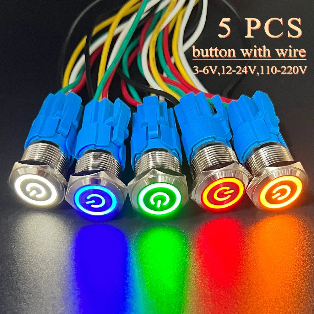Metal Push Button Switch 12/16/19mm 5 PCS Ring Lamp Power Symbol Waterproof LED Light Self Lock Momentary Reset 12V
Metal Push Button Switch 12/16/19mm 5 PCS Ring Lamp Power Symbol Waterproof LED Light Self Lock Momentary Reset 12V