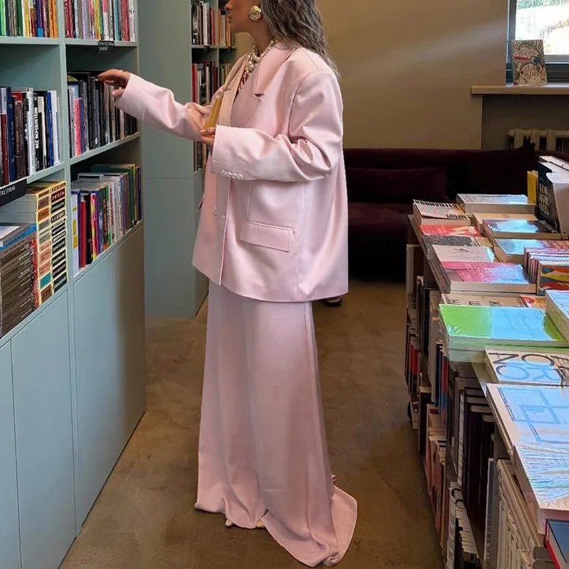 Tornova Women's Commuting Satin Long Skirt Suit Lapel Long Sleeve Blazer Coat Fashion Loose Straight Skirt Two Piece Set Autumn
Tornova Women's Commuting Satin Long Skirt Suit Lapel Long Sleeve Blazer Coat Fashion Loose Straight Skirt Two Piece Set Autumn