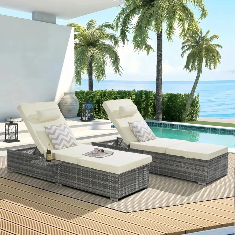 Outdoor Patio Chaise Lounge Set, Adjustable Backrest Recliner Chair with Side Shelf for Garden, Yard, and Poolside Use
Outdoor Patio Chaise Lounge Set, Adjustable Backrest Recliner Chair with Side Shelf for Garden, Yard, and Poolside Use