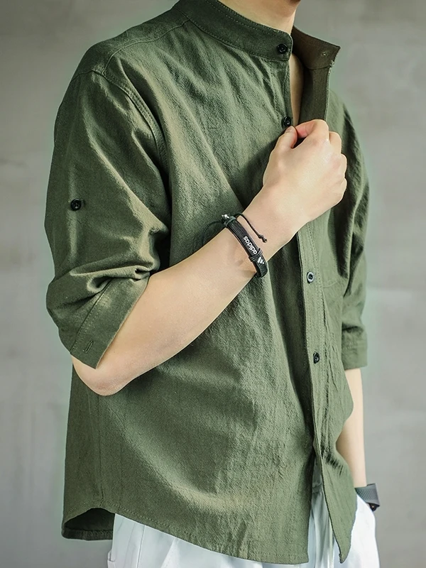 Мужская летняя хлопково-льняная рубашка с коротким рукавом, воротником-стойкой, тонкая, повседневная, модная, молодежная, трендовая
Мужская летняя хлопково-льняная рубашка с коротким рукавом, воротником-стойкой, тонкая, повседневная, модная, молодежная, трендовая