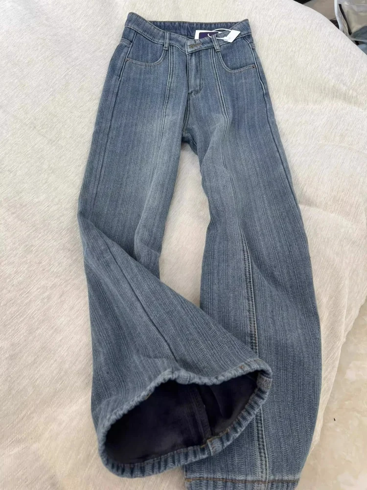 Ретро-джинсы синего цвета с флисовой подкладкой, прямые, женские, с высокой талией, облегающие, узкого кроя, с высококачественной текстурой, широкие брюки
Ретро-джинсы синего цвета с флисовой подкладкой, прямые, женские, с высокой талией, облегающие, узкого кроя, с высококачественной текстурой, широкие брюки