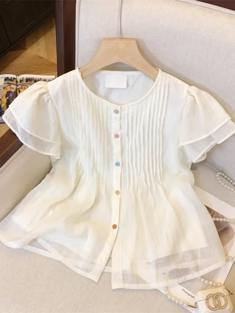 Summer Blusas Mujer Pleated Ins Sweet Camisas Tops Flying Sleeve Women Shirts & Blouses Solid Single Breasted
Summer Blusas Mujer Pleated Ins Sweet Camisas Tops Flying Sleeve Women Shirts & Blouses Solid Single Breasted