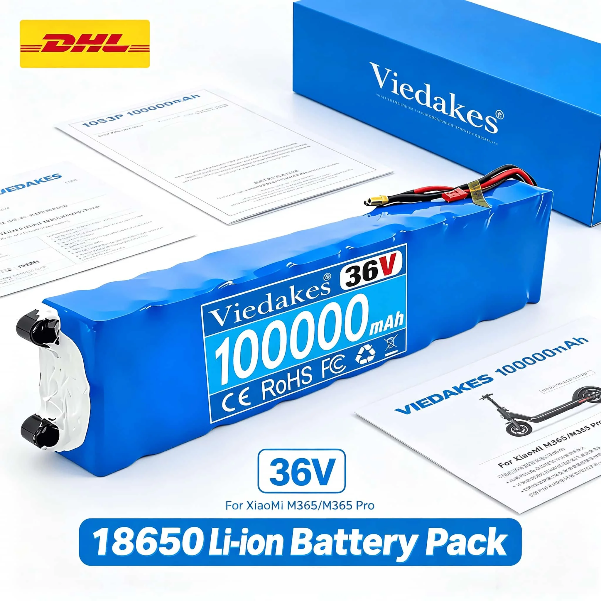 Electric Scooter Accessory 36V 100000mAh 10S3P VIEDAKES 18650, Stable Performance & Low Loss, Customizable Interface
Electric Scooter Accessory 36V 100000mAh 10S3P VIEDAKES 18650, Stable Performance & Low Loss, Customizable Interface