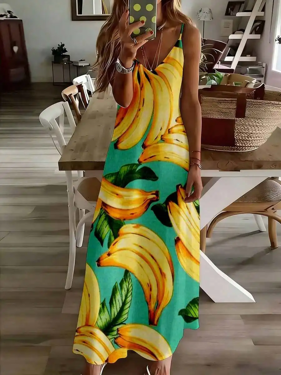 Banana Print Sleeveless Maxi Dress V Neck Thin Straps Women Summer Beach Casual Outfit
Banana Print Sleeveless Maxi Dress V Neck Thin Straps Women Summer Beach Casual Outfit