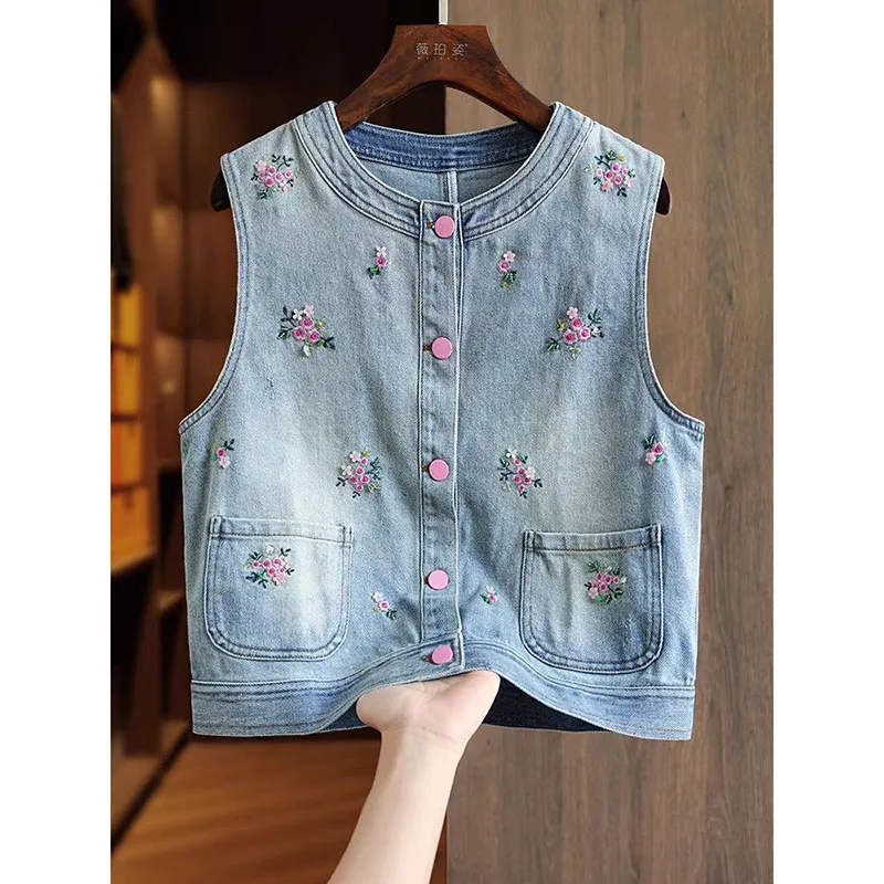 Blue Denim Vest Ladies Waistcoat Round Neck Heavy Industry Embroidered Round Neck Unique Overlapping Vest Button Round Neck Slim
Blue Denim Vest Ladies Waistcoat Round Neck Heavy Industry Embroidered Round Neck Unique Overlapping Vest Button Round Neck Slim
