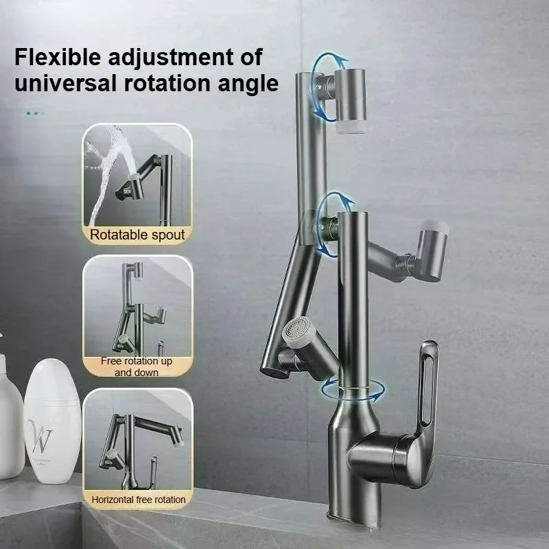 360° Rotation Stainless Steel Bathroom Faucet Single Handle Cold And Hot Water Mixing Tap with 2 Spray Modes for Washbasin
360° Rotation Stainless Steel Bathroom Faucet Single Handle Cold And Hot Water Mixing Tap with 2 Spray Modes for Washbasin