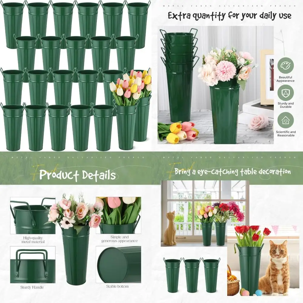 Vintage Galvanized Metal Flower Vases with Handles, 24-Piece Set, 9 Inch Tall, French Farmhouse Style, Suitable for Buckets and
Vintage Galvanized Metal Flower Vases with Handles, 24-Piece Set, 9 Inch Tall, French Farmhouse Style, Suitable for Buckets and