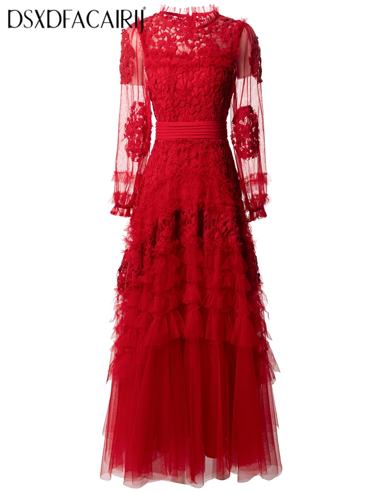 DSFACAIRIJ Women's O-Neck Maxi Dress with Lantern Sleeves Ruffles And Embroidered Discoid Flowers Elegant Ball Gown for Spring
DSFACAIRIJ Women's O-Neck Maxi Dress with Lantern Sleeves Ruffles And Embroidered Discoid Flowers Elegant Ball Gown for Spring