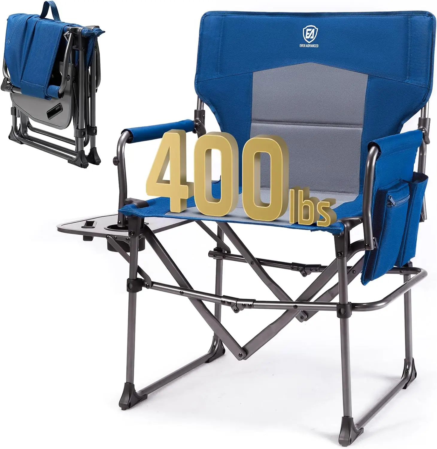 Portable Folding Camping Chair with Side Table, Heavy Duty for Outdoor Activities, Blue, Supports 400lbs
Portable Folding Camping Chair with Side Table, Heavy Duty for Outdoor Activities, Blue, Supports 400lbs