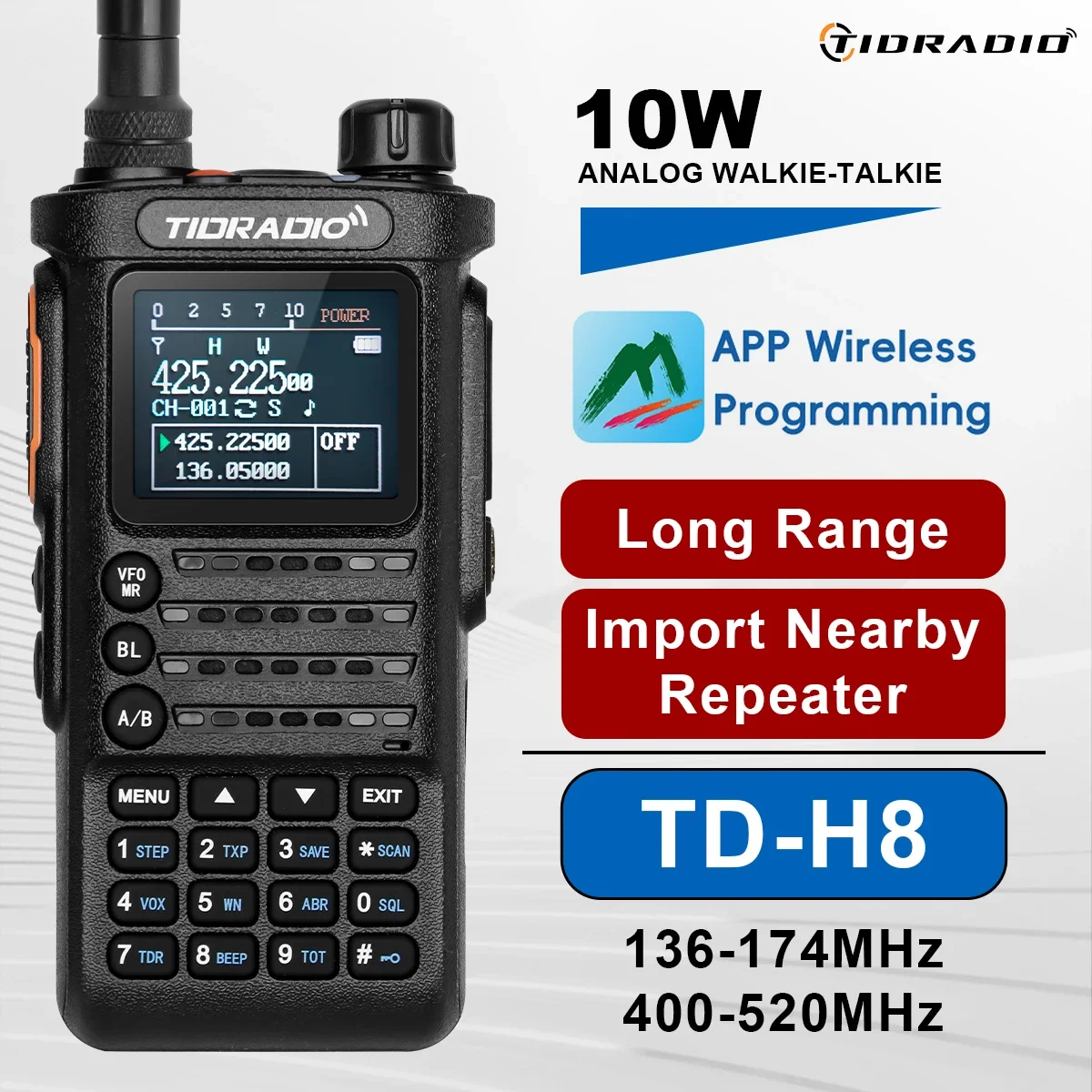 2-го поколения TIDRADIO TD H8 10 Вт рация дальнего действия с подключением телефона приложение беспроводное программирование двухдиапазонное двустороннее радио USB-C
2-го поколения TIDRADIO TD H8 10 Вт рация дальнего действия с подключением телефона приложение беспроводное программирование двухдиапазонное двустороннее радио USB-C