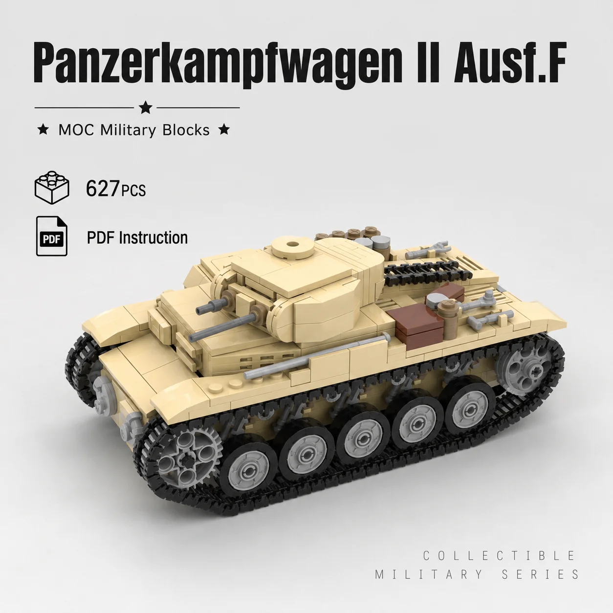 MOC Military Panzer II Ausf F Tank Technology Bricks Classic Army Tracked Vehicle Model Blocks Kit Toy Adults Collection 636Pcs
MOC Military Panzer II Ausf F Tank Technology Bricks Classic Army Tracked Vehicle Model Blocks Kit Toy Adults Collection 636Pcs