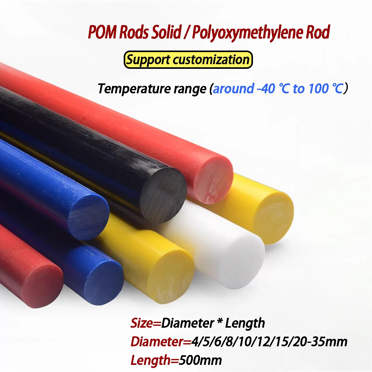 Diameter 4-35mm Black White Red Blue Yellow Green POM Rods Solid Plastic Bar Length 500mm Polyoxymethylene Rod Stick Machining
Diameter 4-35mm Black White Red Blue Yellow Green POM Rods Solid Plastic Bar Length 500mm Polyoxymethylene Rod Stick Machining
