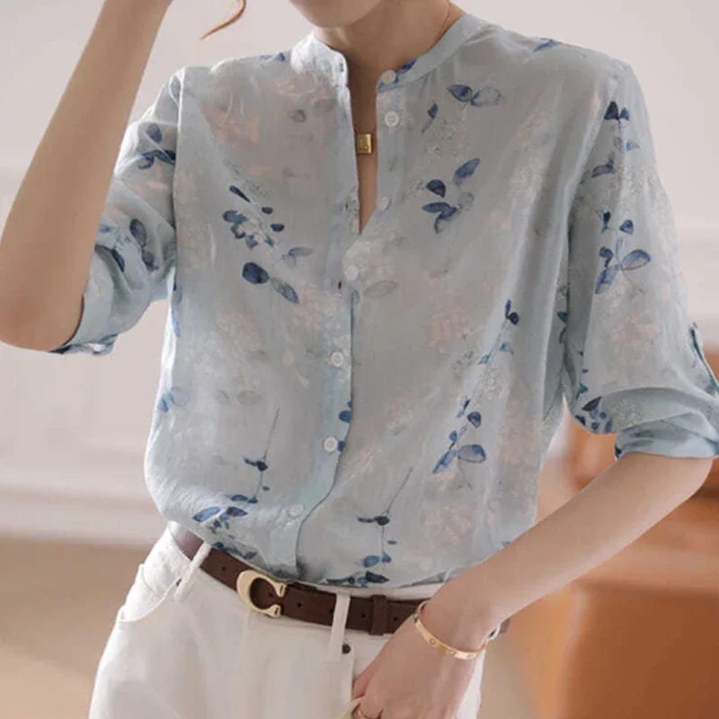 New Stand Collar Vintage Floral Lady Shirt Single Breasted 3/4 Sleeve Chiffon Blouse Femme All-match Chic Women Clothing E6538
New Stand Collar Vintage Floral Lady Shirt Single Breasted 3/4 Sleeve Chiffon Blouse Femme All-match Chic Women Clothing E6538
