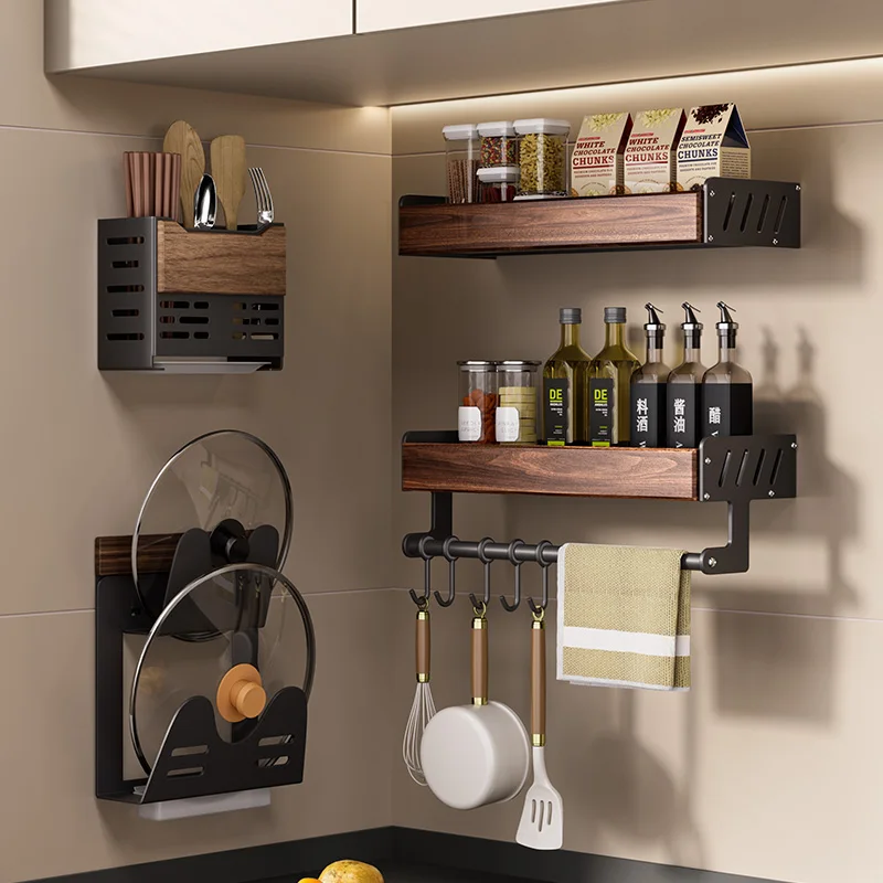 Walnut Wood Kitchen Storage Rack, Stainless Steel Spice Organizer, No-Drill Knife Rack, Solid Wood Pot Lid Stand for Kitchen
Walnut Wood Kitchen Storage Rack, Stainless Steel Spice Organizer, No-Drill Knife Rack, Solid Wood Pot Lid Stand for Kitchen