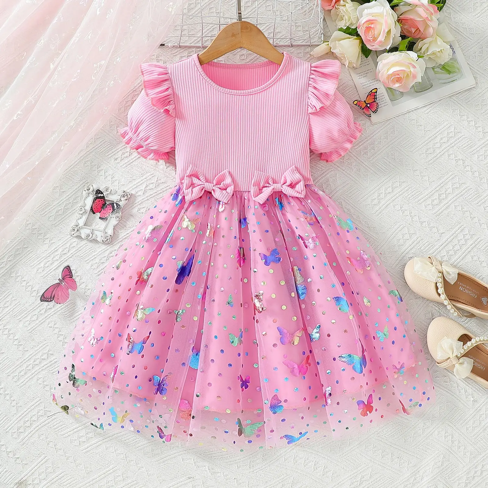 Trendy Sweet Girls' Bow Princess Dress Korean Style Children's Butterfly Mesh Flower Birthday Dress 2-6Year Summer Kids Clothing
Trendy Sweet Girls' Bow Princess Dress Korean Style Children's Butterfly Mesh Flower Birthday Dress 2-6Year Summer Kids Clothing