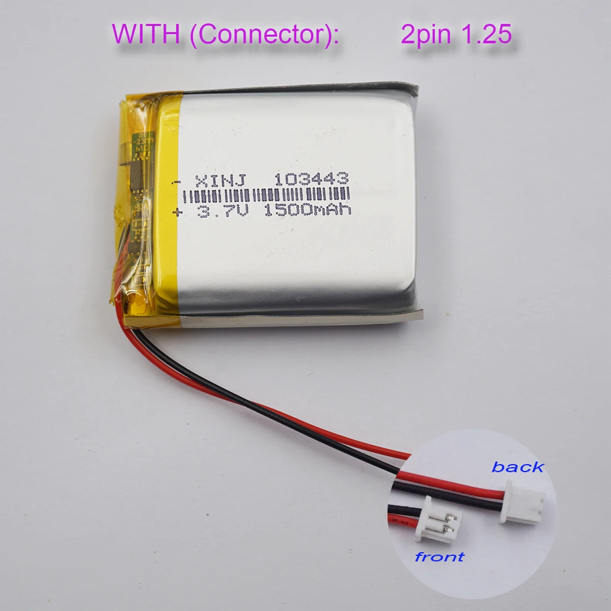 3.7V 1500mAh 5.55Wh Rechargeable Li-Polymer Li Lipo Battery 103443 JST 2Pin 1.25mm For GPS Instrumentation DashCam LED Tablet PC
3.7V 1500mAh 5.55Wh Rechargeable Li-Polymer Li Lipo Battery 103443 JST 2Pin 1.25mm For GPS Instrumentation DashCam LED Tablet PC