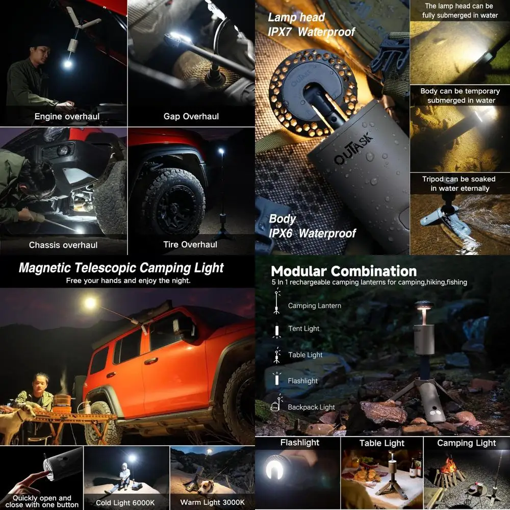 Camping Lantern Rechargeable, Portable Magnetic Camping Lights with 12000mAh Battery, Telescoping IPX6/IPX7 Waterproof Flashligh
Camping Lantern Rechargeable, Portable Magnetic Camping Lights with 12000mAh Battery, Telescoping IPX6/IPX7 Waterproof Flashligh