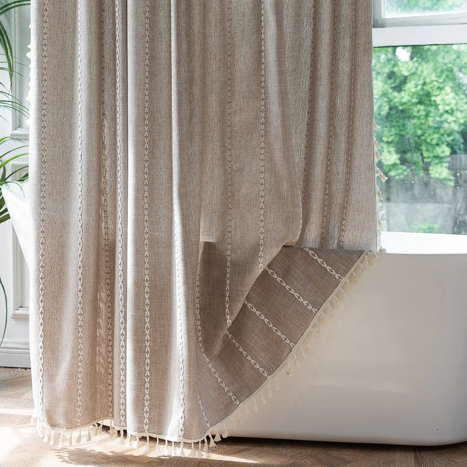 Boho Long Shower Curtain,Farmhouse Cotton Linen Fabric Shower Curtain with Tassel For Chic French Rustic Bathroom Decor Curtain
Boho Long Shower Curtain,Farmhouse Cotton Linen Fabric Shower Curtain with Tassel For Chic French Rustic Bathroom Decor Curtain