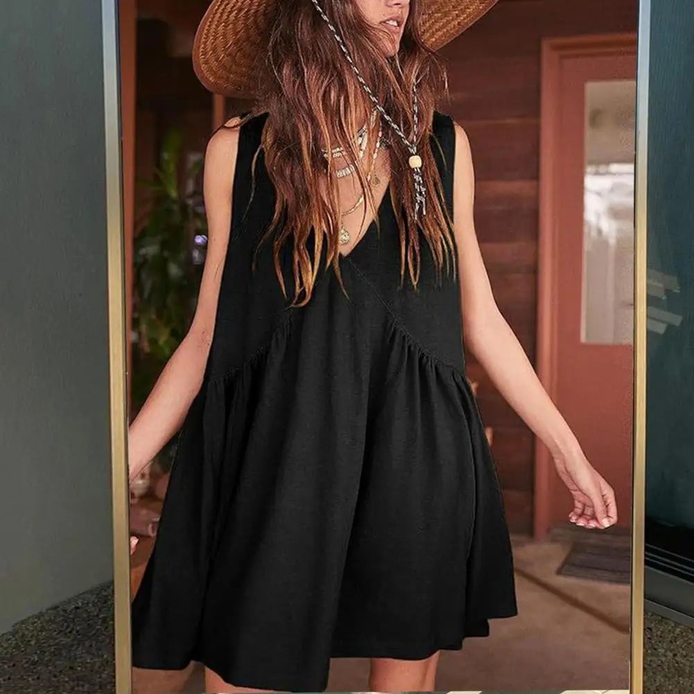 Summer Dress Summer Mini Dress Stylish V Neck Summer Dress with Pleated A-line Design Big Hem for Women Solid Color Patchwork
Summer Dress Summer Mini Dress Stylish V Neck Summer Dress with Pleated A-line Design Big Hem for Women Solid Color Patchwork