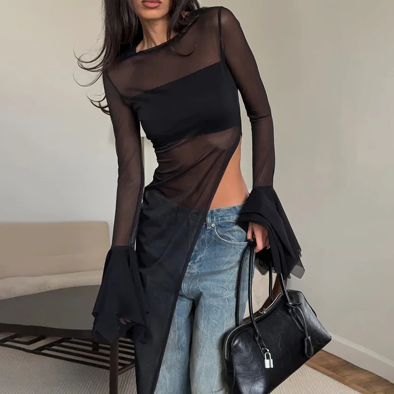 DSMTRC High Street женские однотонные весенние элегантные длинные футболки с расклешенными рукавами и нерегулярным разрезом, модные прозрачные черные футболки
DSMTRC High Street женские однотонные весенние элегантные длинные футболки с расклешенными рукавами и нерегулярным разрезом, модные прозрачные черные футболки
