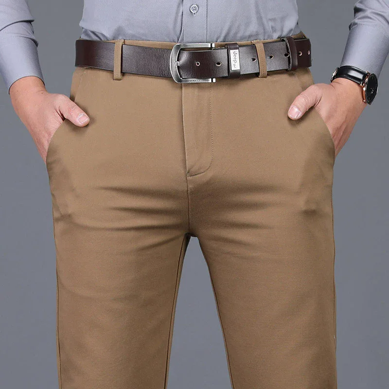 Men's Cotton High Waist Office Trousers Classic Style Brown Business Straight Casual Pants 4 Colors Solid Stretch for Male
Men's Cotton High Waist Office Trousers Classic Style Brown Business Straight Casual Pants 4 Colors Solid Stretch for Male