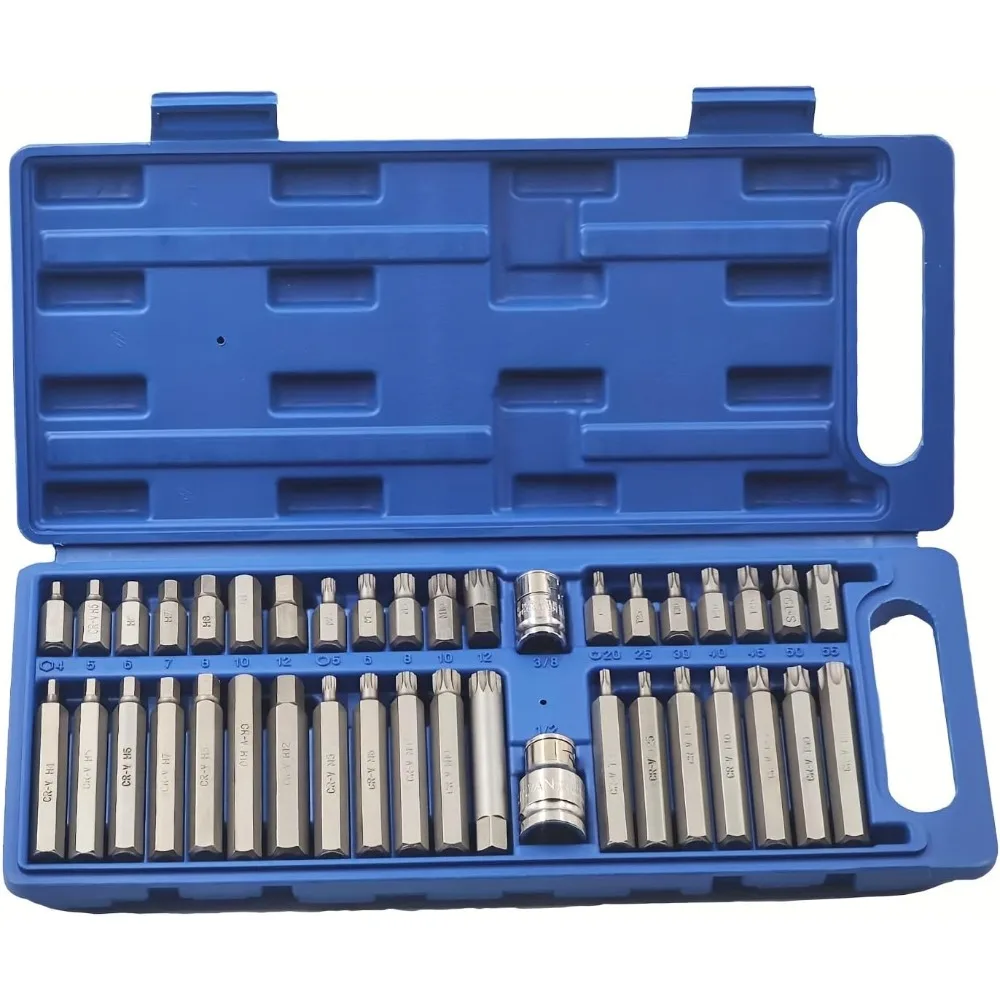 TORX Bit Set 40PCS, 1/2 & 3/8 Drive Star Hex Socket Bit Kit, Metric & SAE, Cr-V Steel Impact Tool Set for Automotive Repair, Mec
TORX Bit Set 40PCS, 1/2 & 3/8 Drive Star Hex Socket Bit Kit, Metric & SAE, Cr-V Steel Impact Tool Set for Automotive Repair, Mec