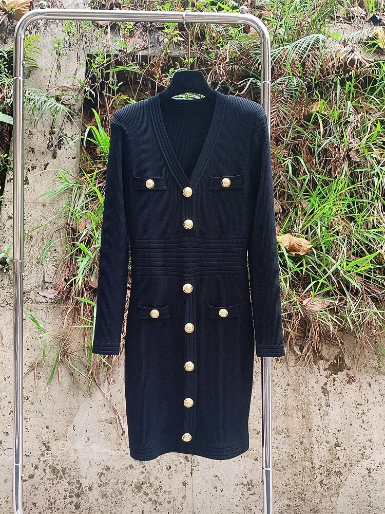 Metallic Button Pad Shoulder V-Neck Slim Fit Wrap Waist Long Sleeve Ice Silk Knitted Dress High Waist A-Line Skirt Style
Metallic Button Pad Shoulder V-Neck Slim Fit Wrap Waist Long Sleeve Ice Silk Knitted Dress High Waist A-Line Skirt Style