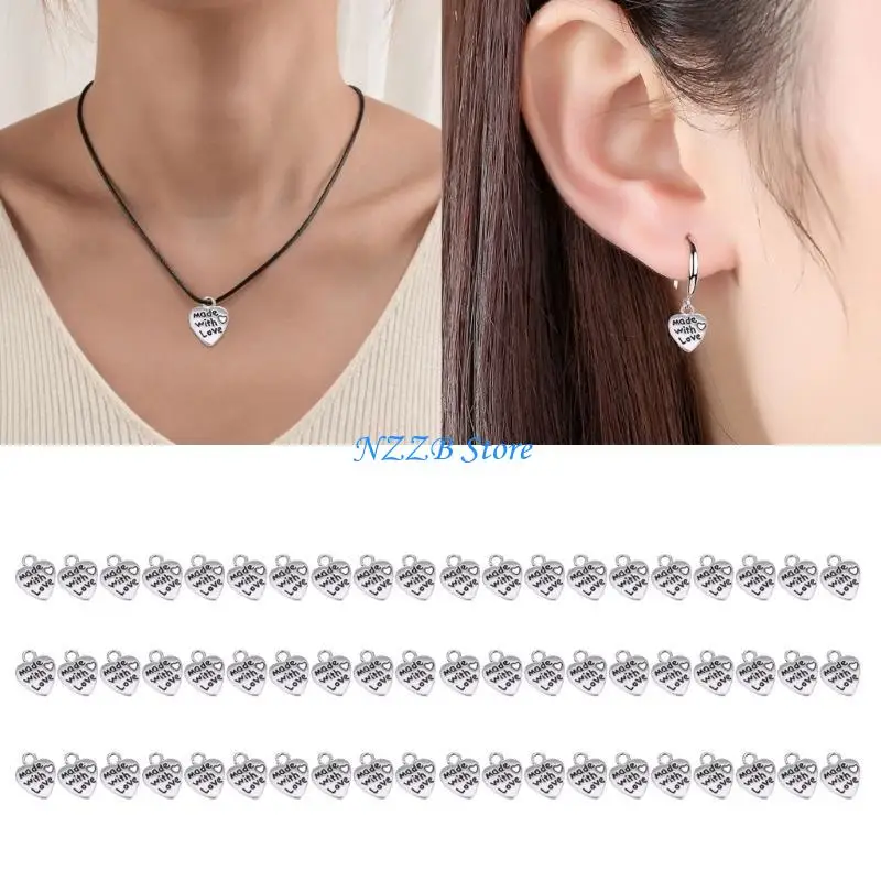 T21F 60pcs Made With Loves Heart Charm for Dangle Earrings Bracelet Necklace Pendant Silver Color Jewelry Making Findings
T21F 60pcs Made With Loves Heart Charm for Dangle Earrings Bracelet Necklace Pendant Silver Color Jewelry Making Findings