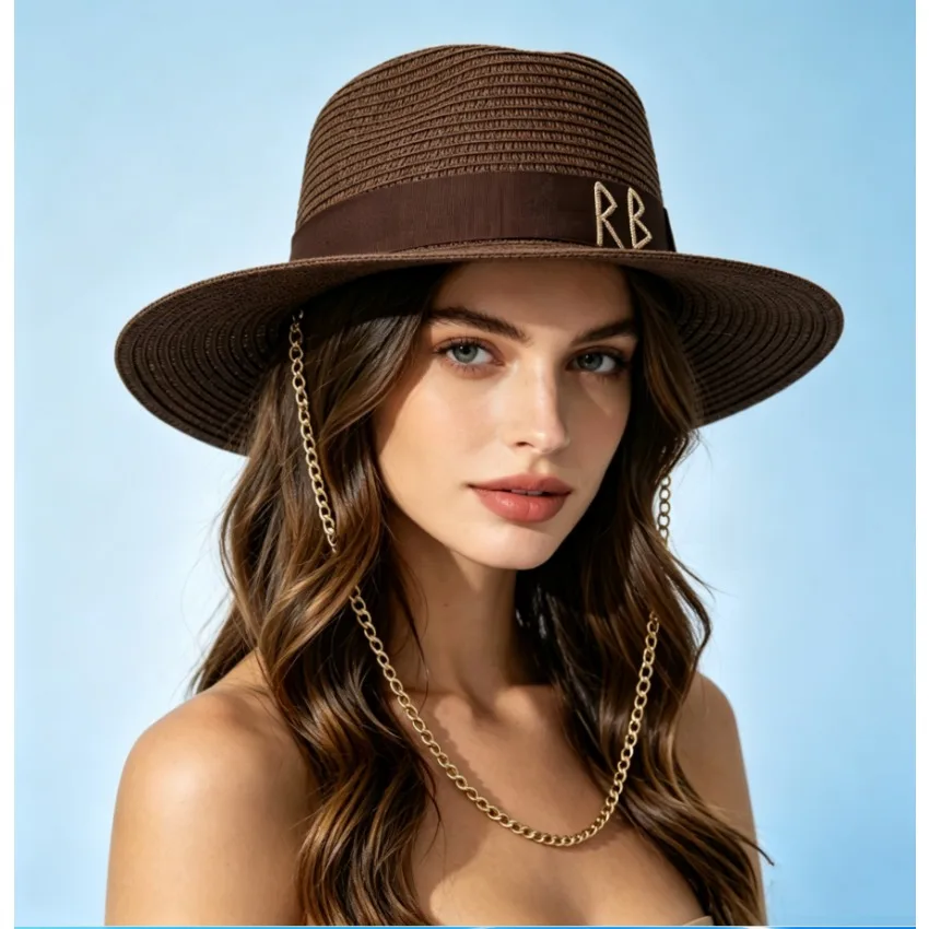 Hot Sale Chain Straw Fedora with Ribbon Letter & Dent Crown, Outdoor Beach Sun Cap for Women
Hot Sale Chain Straw Fedora with Ribbon Letter & Dent Crown, Outdoor Beach Sun Cap for Women