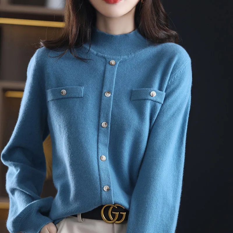 Autumn and Winter New Half-High Neck Pure Wool Pullover Women Loose Knit Sweater Button-Type Solid Color Wool Base Fashion Top
Autumn and Winter New Half-High Neck Pure Wool Pullover Women Loose Knit Sweater Button-Type Solid Color Wool Base Fashion Top