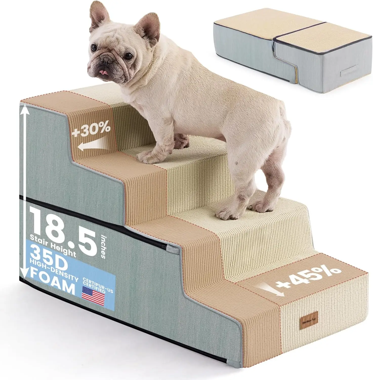 Extra Wide 4-Step Dog Stairs for Bed, 18.5" H, Non-Slip, Waterproof, Beige
Extra Wide 4-Step Dog Stairs for Bed, 18.5" H, Non-Slip, Waterproof, Beige