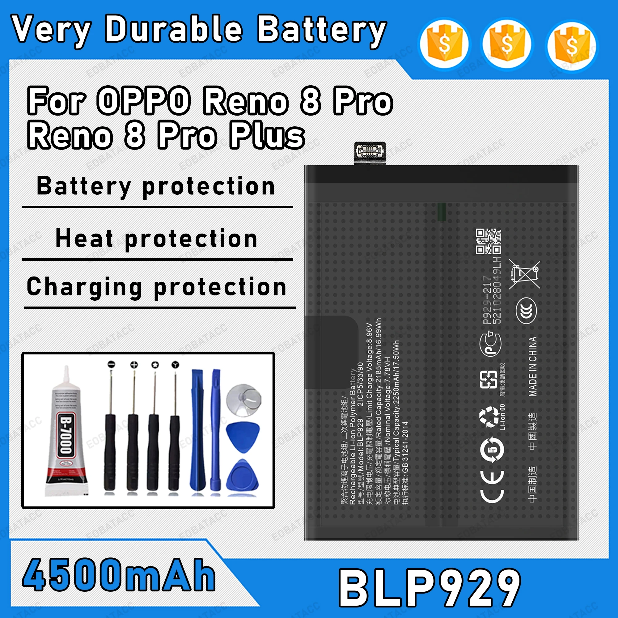 4500mAh 100% New BLP929 Battery For OPPO 8 Pro/Reno 8 Pro Plus Replacement Bateria+Free Tools
4500mAh 100% New BLP929 Battery For OPPO 8 Pro/Reno 8 Pro Plus Replacement Bateria+Free Tools
