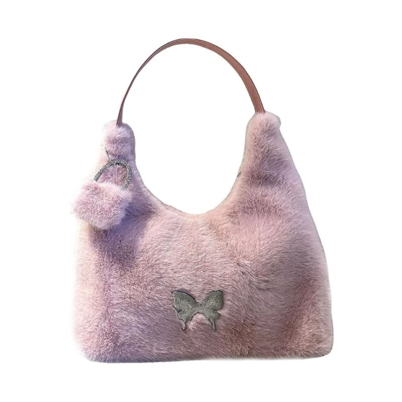 Comfortable Fuzzy Armpit Bag Stylish Plush Shoulder Handbag Butterfly Decors
Comfortable Fuzzy Armpit Bag Stylish Plush Shoulder Handbag Butterfly Decors
