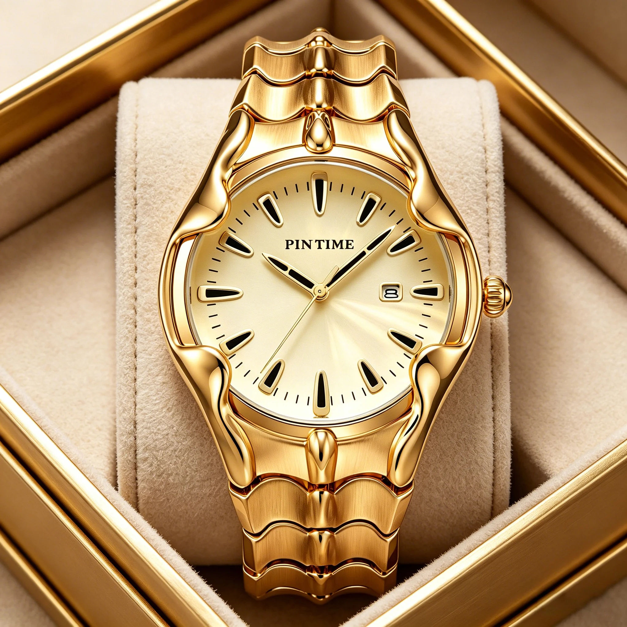 1pc men's quartz watch, a three-dimensional wave pleated textured watch, available in three colors, gold, black and silver with
1pc men's quartz watch, a three-dimensional wave pleated textured watch, available in three colors, gold, black and silver with