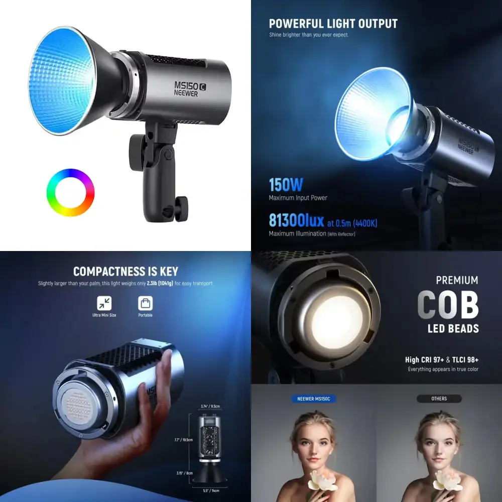 For NEEWER 150W Mini RGB COB Video Light MS150C RGBWW LED 2.4G/APP Control Continuous Output Lighting for Studio
For NEEWER 150W Mini RGB COB Video Light MS150C RGBWW LED 2.4G/APP Control Continuous Output Lighting for Studio