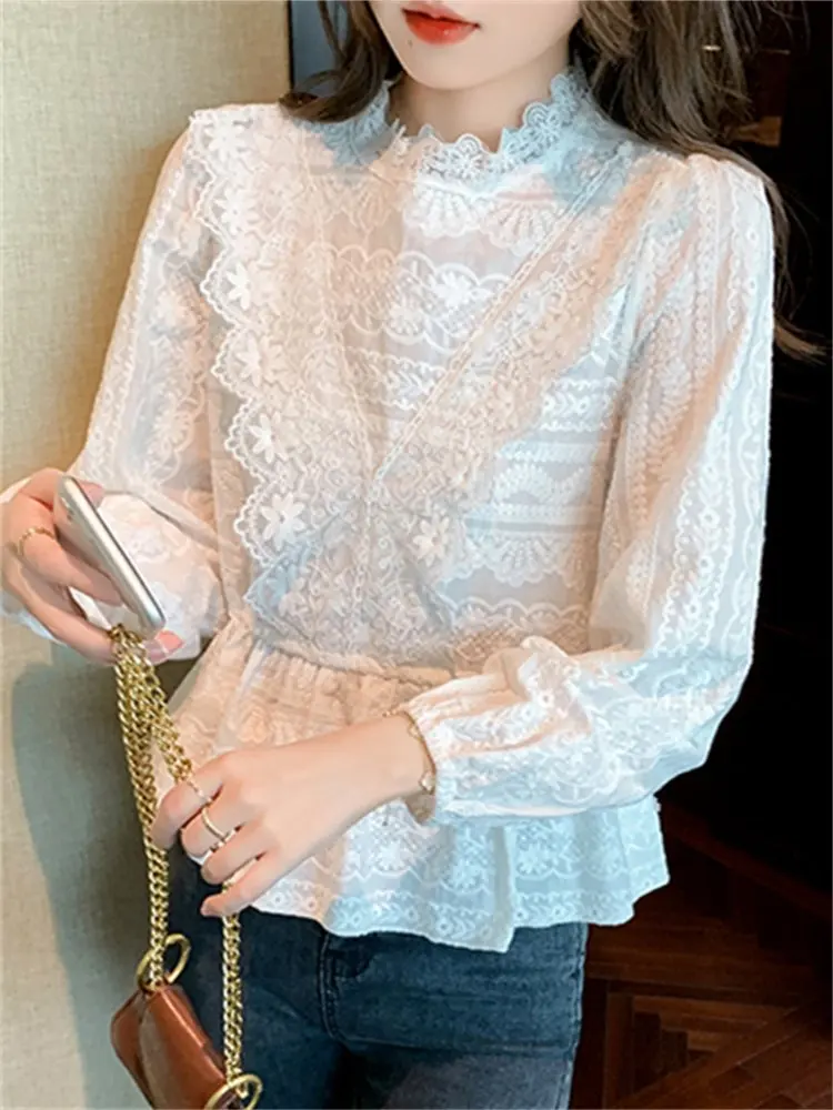 Белая кружевная блузка с высоким воротником для женщин: модный дизайн, повседневный стиль, длинный рукав, однотонная, весенняя новинка
Белая кружевная блузка с высоким воротником для женщин: модный дизайн, повседневный стиль, длинный рукав, однотонная, весенняя новинка