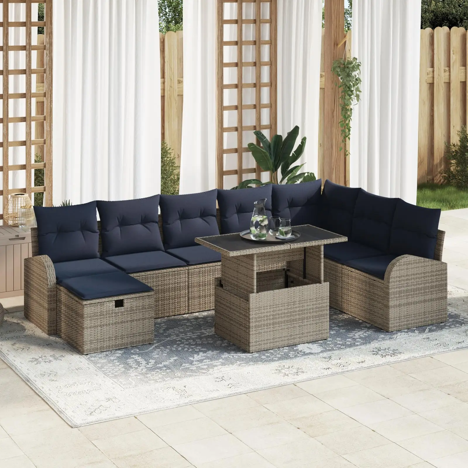 Stylish 9 Piece Grey Poly Rattan Garden Sofa Set with Soft Cushions for Comfort and Elegance
Stylish 9 Piece Grey Poly Rattan Garden Sofa Set with Soft Cushions for Comfort and Elegance