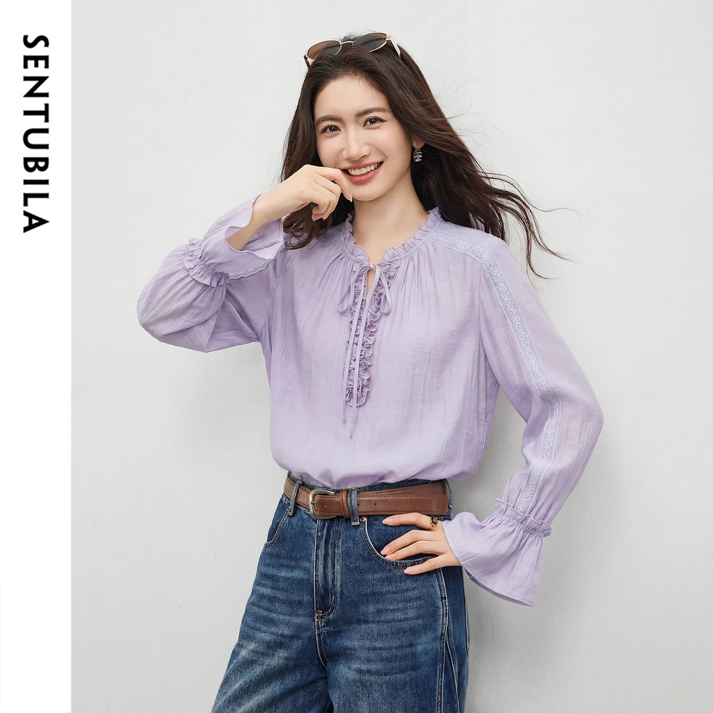 SENTUBILA Women's Lace Trim Blouse Long Sleeve Top with Ruffle Tie Collar Loose Chiffon Shirt Ladies Elegant Clothes 161VA5389
SENTUBILA Women's Lace Trim Blouse Long Sleeve Top with Ruffle Tie Collar Loose Chiffon Shirt Ladies Elegant Clothes 161VA5389