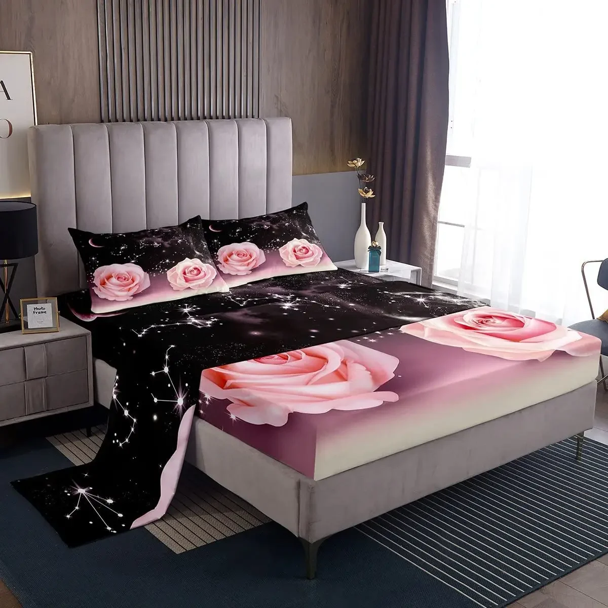 Moon Stars Sheet Set Starry Sky Night Light Fitted Sheet Pink Rose Floral Galaxy Bedding Sets for Kids Boys Girls King Full Size
Moon Stars Sheet Set Starry Sky Night Light Fitted Sheet Pink Rose Floral Galaxy Bedding Sets for Kids Boys Girls King Full Size