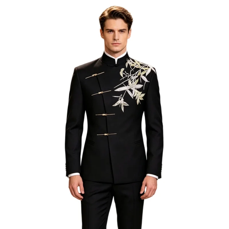 Men's Chinese Tunic Suit Traditional Embroidery Stand Collar Slim Fit Blazer Pants Set Wedding Banquet Host Groom Formal Suit
Men's Chinese Tunic Suit Traditional Embroidery Stand Collar Slim Fit Blazer Pants Set Wedding Banquet Host Groom Formal Suit