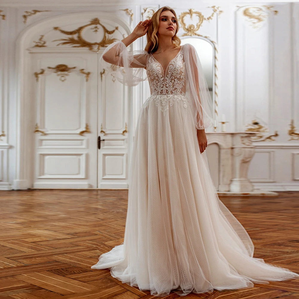 Champagne Wedding Dresses with Lace Full Sleeve A Line Bridal Gowns for Women 2025 Summer Backless Vestido De Novia 2026 New
Champagne Wedding Dresses with Lace Full Sleeve A Line Bridal Gowns for Women 2025 Summer Backless Vestido De Novia 2026 New