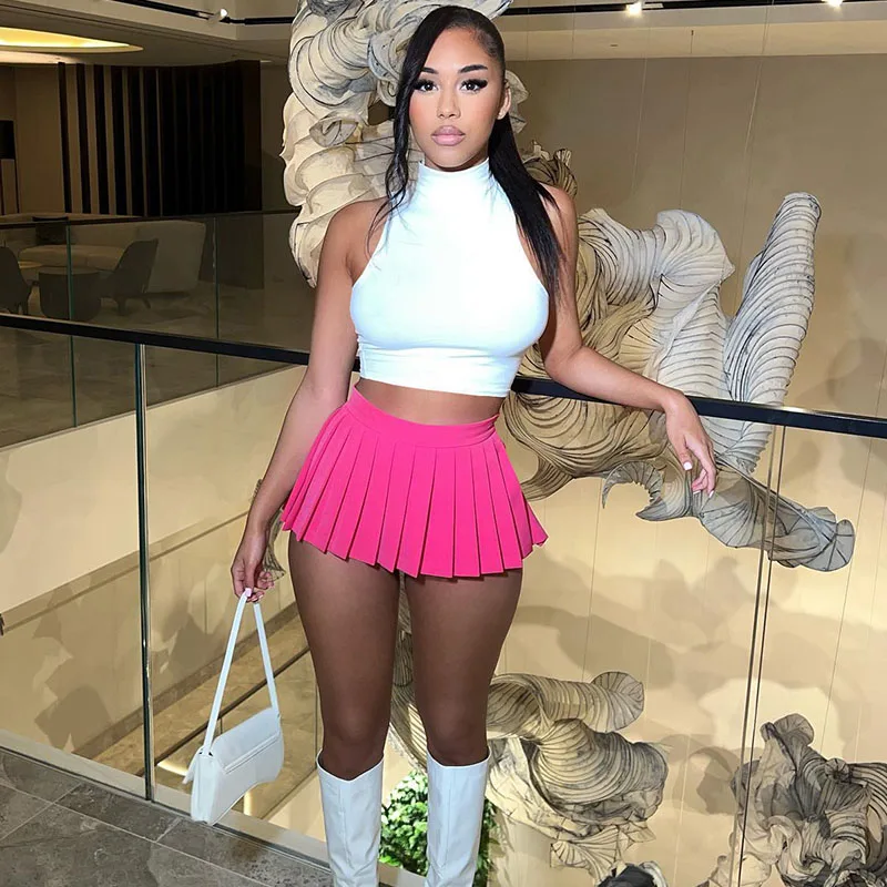 Sexy Two Piece Set Women Skirts Sets Festival Outfit Sleeveless Crop Top Pleated Mini Skirt Set Club Birthday Outfits Wholesale
Sexy Two Piece Set Women Skirts Sets Festival Outfit Sleeveless Crop Top Pleated Mini Skirt Set Club Birthday Outfits Wholesale